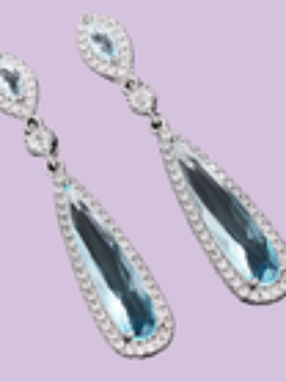 Acquamarine Teardrop Earrings: White Sapphire Accents, Rhodium Plated Silver